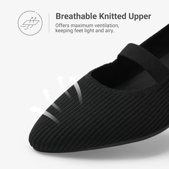 Women's Black Knit Ballet Pointed Toe Comfortable Dressy Mary Jane Flats Shoes - Picture 7 of 8